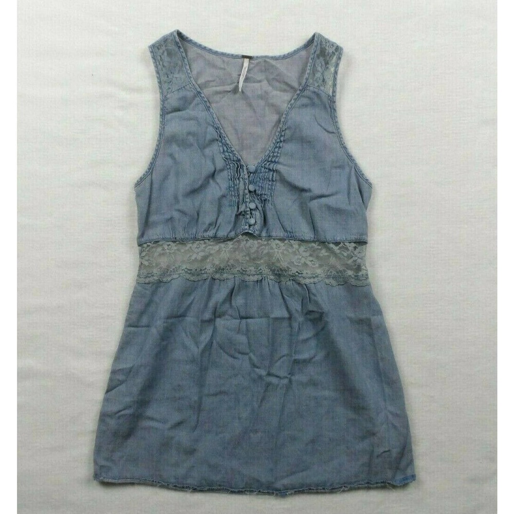 Free People Top Chambray Blue  Lace Sleeveless S